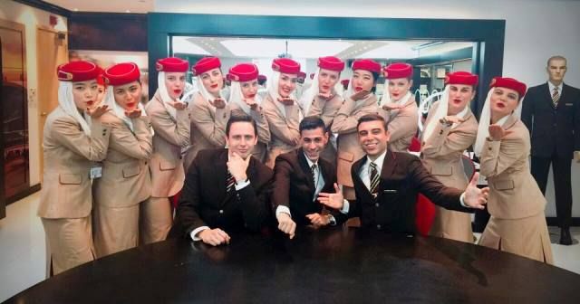 US flight attendant candidate joining Emirates as cabin crew, landing in Dubai and beginning training at Emirates Aviation College.